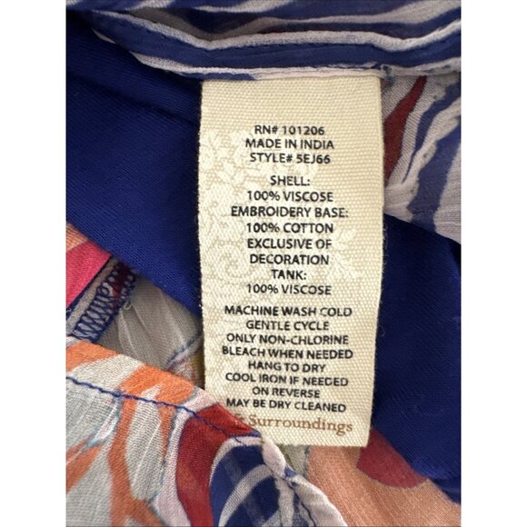 Soft Surroundings Women's Plus 1X Chiffon Tunic + Tank Embroidered Blue Multi Fl - Picture 10 of 12